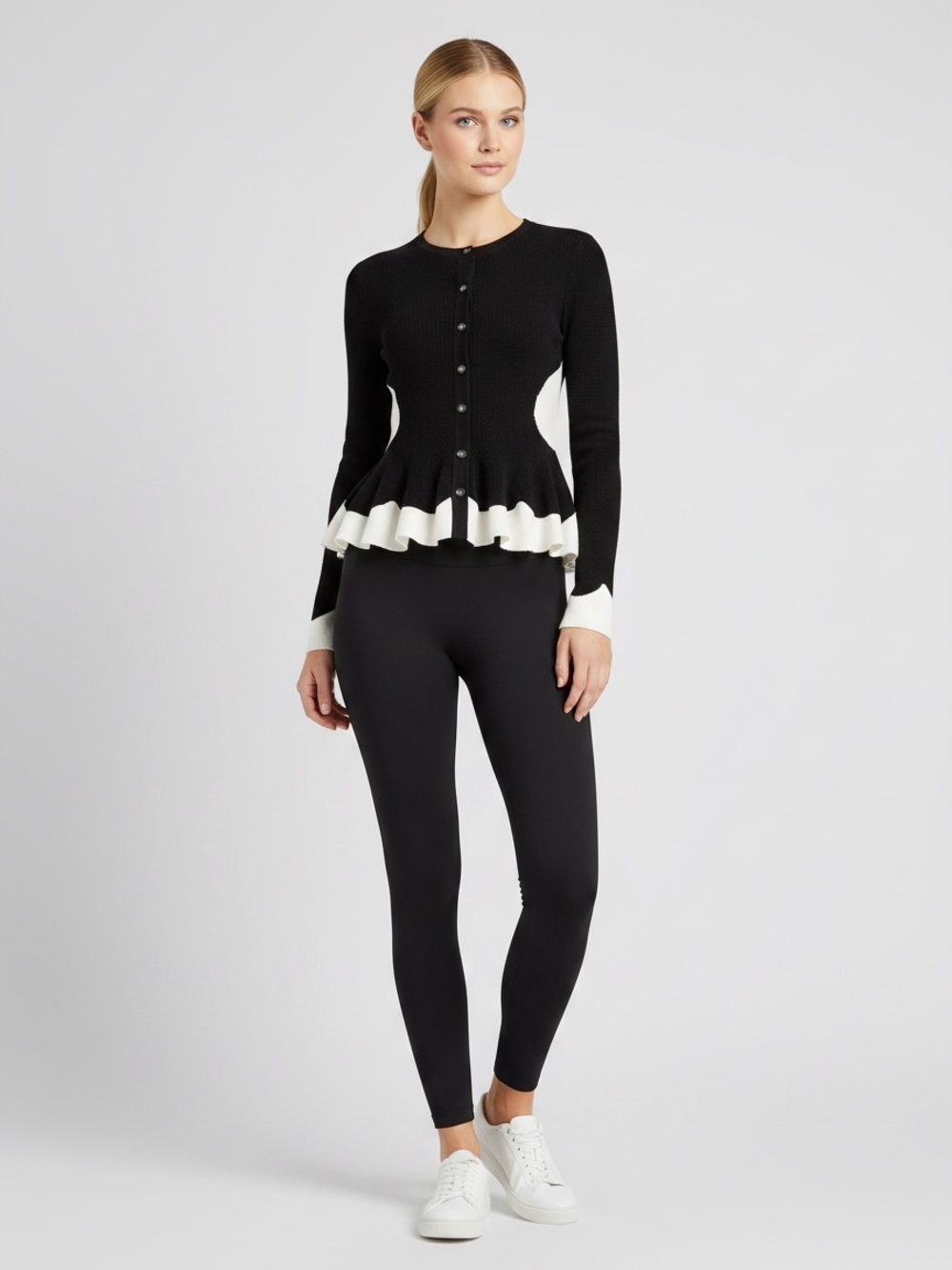 Commense Contrast Ruffle Hem Button Cardigan - Picture 5 of 16